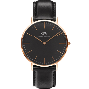 DW手表男款 CLASSIC系列经典复古黑色皮质圆表商务石英表男士腕表