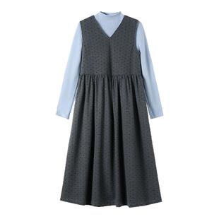 费雪孕妇套装新款孕期穿搭打底衫孕妇装秋冬百褶波点连衣裙子冬装