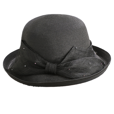 卷边黑色草帽女款夏季防晒遮阳帽