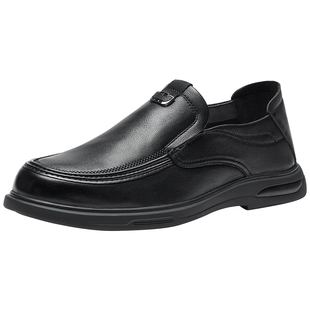 热风男鞋2026年春季新款男士时尚休闲皮鞋黑色百搭单鞋爸爸鞋子