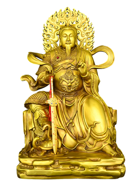 纯黄铜真武大帝祖师爷佛像摆件