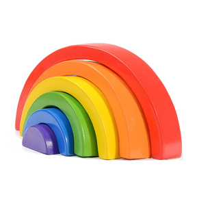 实木彩虹方拱形积木人木制儿童益智七彩半圆实木彩虹积木叠叠乐