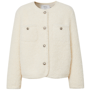 颗粒绒皮草外套女MOFAN摩凡2025冬新款米白仿皮毛一体小香风上衣