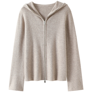 气质不缺席~连帽拉链羊绒开衫女纯羊绒毛衣针织带帽外套秋冬加厚