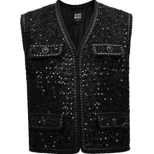 Vero Moda马甲25夏季新款小香风格亮片前钩扣设计马甲325134002