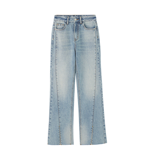 REMOULD 2024早春新款水洗浅色牛仔裤女高腰拖地开叉微喇长裤小众