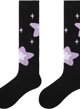 PRIMEET/派米小腿袜女春秋个性紫色星星长筒袜居家潮流设计款棉袜