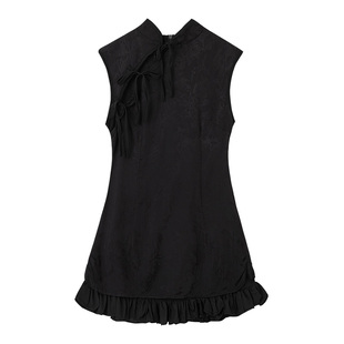 YUKAHOUSE 新中式连衣裙黑色长裙短款中华风改良辣妹春夏新款