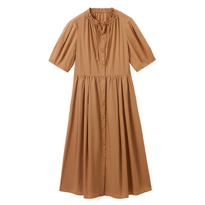 棉混纺小立领拼接连衣裙商场同款