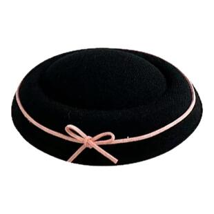 韩系黑色丝绒蝴蝶结小礼帽复古赫本英伦风圆顶发饰jk少女水手帽子