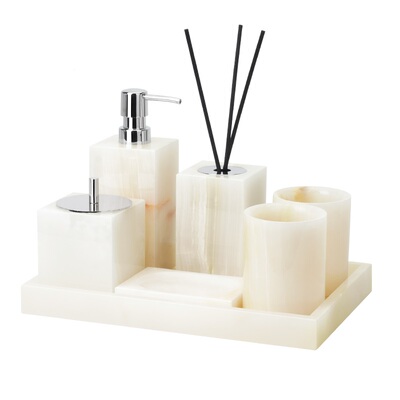 白玉大理石洗漱套件托盘纸巾盒