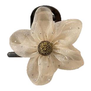 网纱水钻花朵抓夹女后脑勺鲨鱼夹高级感半扎发头饰气质高马尾发夹