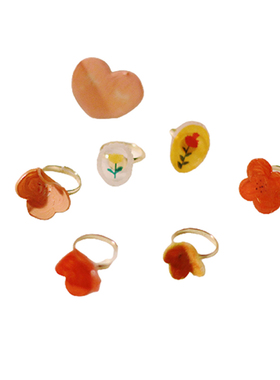 手绘日系原创设计风花朵戒指