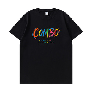 combo/康博春夏纯棉短袖高级百搭简约舒适双层螺纹领口男女同款