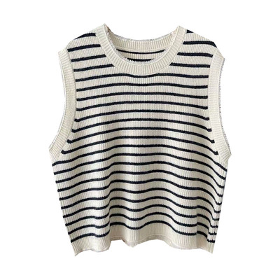 小众别致毛须条纹针织马甲