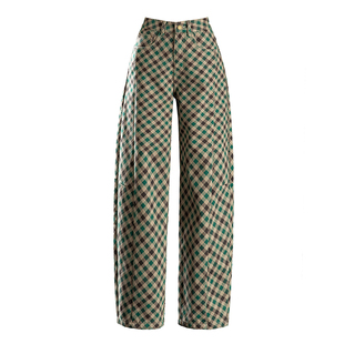 小个子超好看裤子格子休闲裤女2025新款秋冬植绒弯刀裤加厚镰刀裤