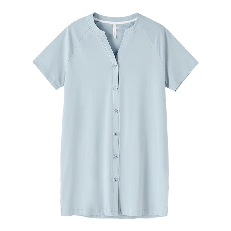 BYFORD/百富开衫棉质睡裙女款夏季宽松V领简约纯色家居服性感