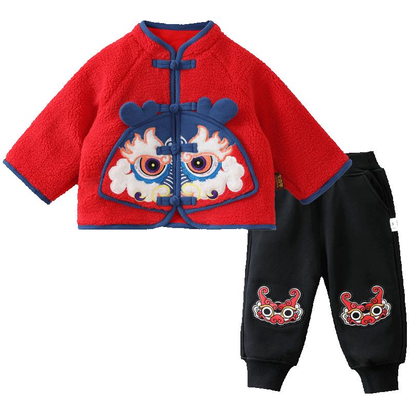 龙喜年周岁礼服羊羔绒拜年套装秋