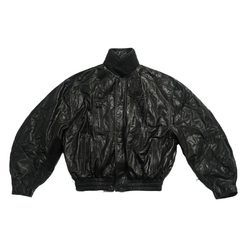 Nomorefight2024年冬阿丛头层牛皮油蜡抗寒bomber棉服机车皮夹克