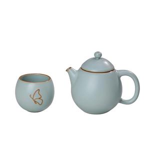 汝窑茶壶套装一壶一杯景德镇茶具一人饮茶个人专用龙蛋轻飏茶组