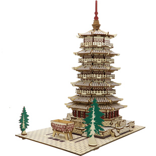 应县木塔模型木质手工立体拼装儿童益智DIY积木中国风建筑3d拼图