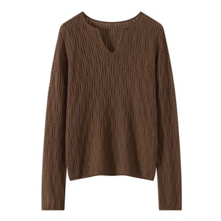 Z.M.R 镂空立体肌理设计 蚕丝羊毛混纺剪刀领宽松针织衫慵懒上衣