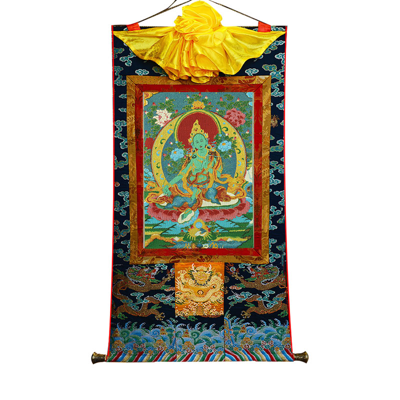 绿度母刺绣画心唐卡装饰画