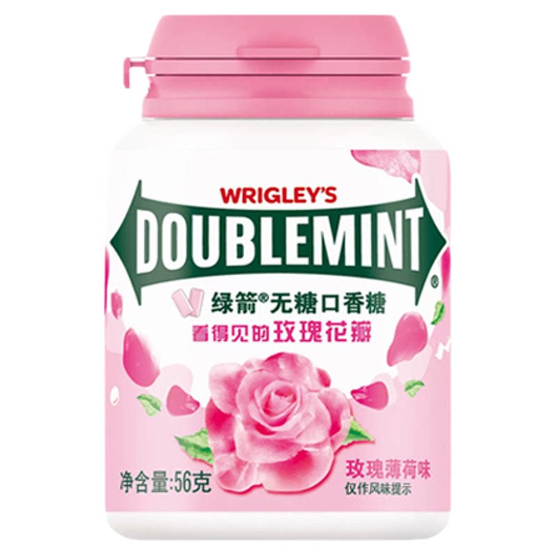 绿箭无糖口香糖40粒*2瓶56g茉莉绿茶玫瑰薄荷味清新口气休闲零食
