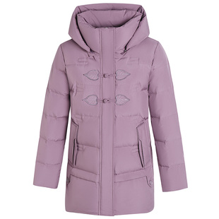 雪中飞女式羽绒服连帽中长款加厚保暖冬季外套中年妈妈装鸭绒袄子