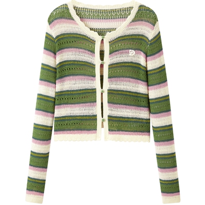 乐町夏季新款短款条纹设计感毛针织衫C1EDE2409