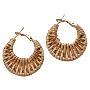 波西米亚度假风藤编圆圈耳环女高级感民族风银针耳圈小众夸张耳饰