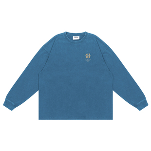 Gastation做旧长袖T恤 人生整备公司系列秋季复古印花长袖小领口