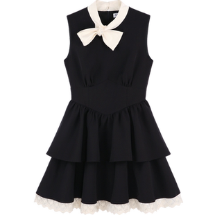 法式富家千金黑色连衣裙女夏季2026年新款小香风a字公主蛋糕裙子