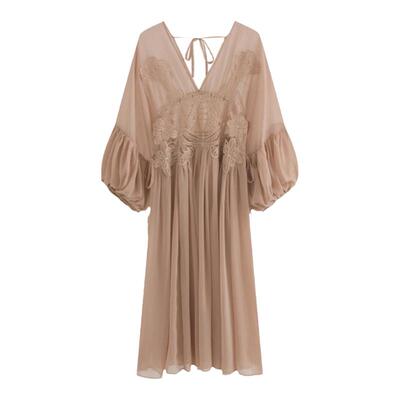 法式复古宽松气质浮雕蕾丝长裙