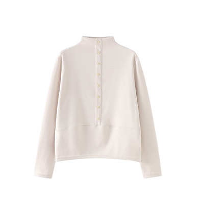 时尚拼接半高领立领纽扣德绒打底