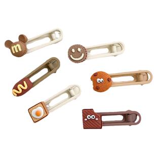 2024龙年新款奶咖色系卡通小熊鸭嘴夹迷你小号发圈刘海侧边夹发夹