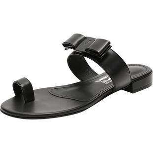 【自营】FERRAGAMO/菲拉格慕女士羊皮蝴蝶结夹趾凉鞋夏季女鞋平底