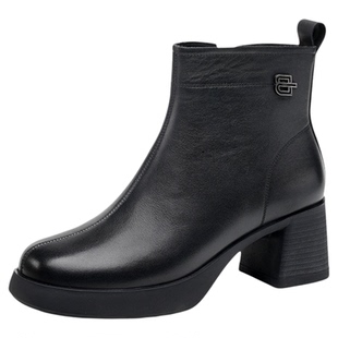 金猴女靴短靴冬季女鞋加绒保暖加厚高跟2025年新款女士厚底皮靴女