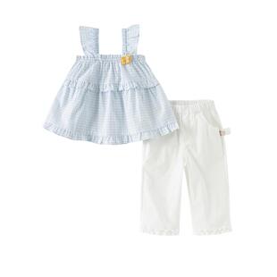 戴维贝拉女童九分裤套装2026新款夏装儿童宝宝吊带直筒裤两件套
