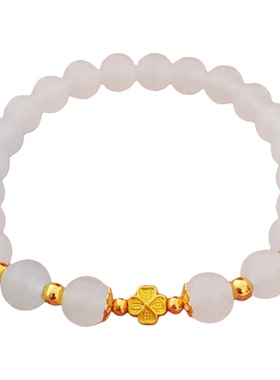 白色仿玉石手串女款圆珠串珠国风手链闺蜜小众设计手饰送闺蜜礼物