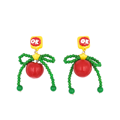 BOMBCACA原创趣味番茄蝴蝶结耳环
