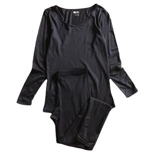 u+日单外贸超薄自发热情侣款保暖内衣套装男弹力圆领打底秋衣秋裤