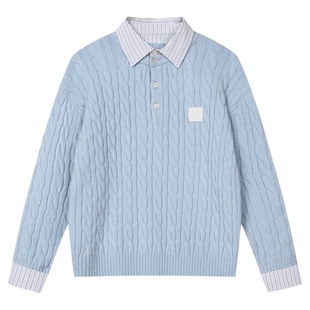 MEDM 套头假两件衬衫领袖亨利衬衫领休闲毛衣简约男女套头针织衫