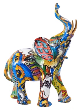 炫彩涂鸦大象客厅装饰摆件雕塑