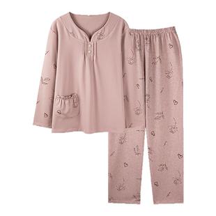 芬腾可安纯棉长袖睡衣女款2026新款大码秋冬款中年妈妈贵气家居服