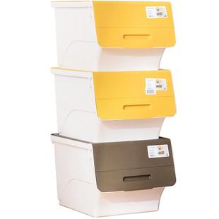 茶花收纳箱前开式翻盖储物收纳箱大容量儿童玩具零食衣服整理箱