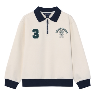 POLOWALK童装男童卫衣2026年春夏新款翻领上衣休闲撞色印花外套