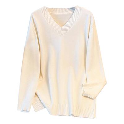 特大码V领针织打底衫女冬厚毛衣