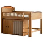 源氏木语实木原木风儿童半高床夜灯收纳护栏床男孩女孩成人单人床