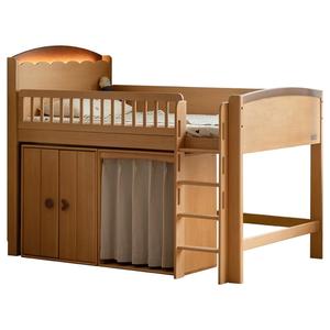 源氏木语实木原木风儿童半高床夜灯收纳护栏床男孩女孩成人单人床